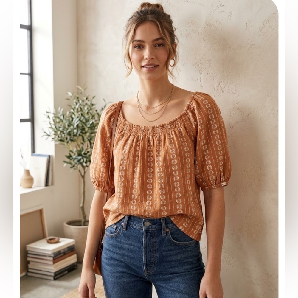 Madewell Terracotta Puff Sleeve Blouse